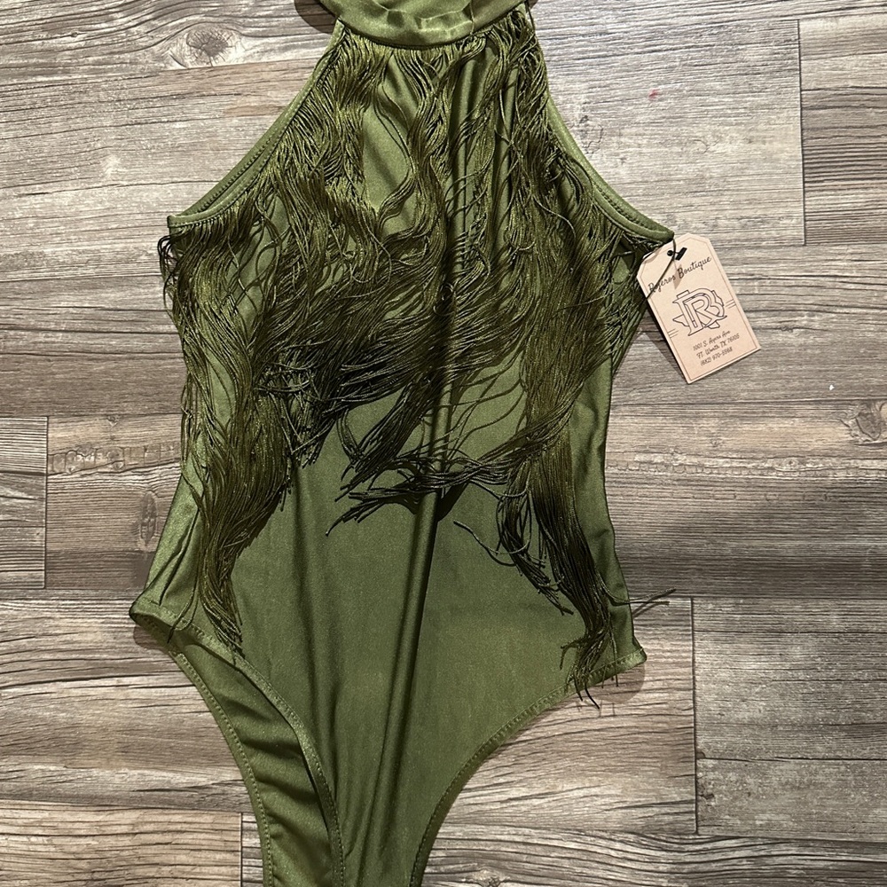 Green Bodysuit with Feather Detail